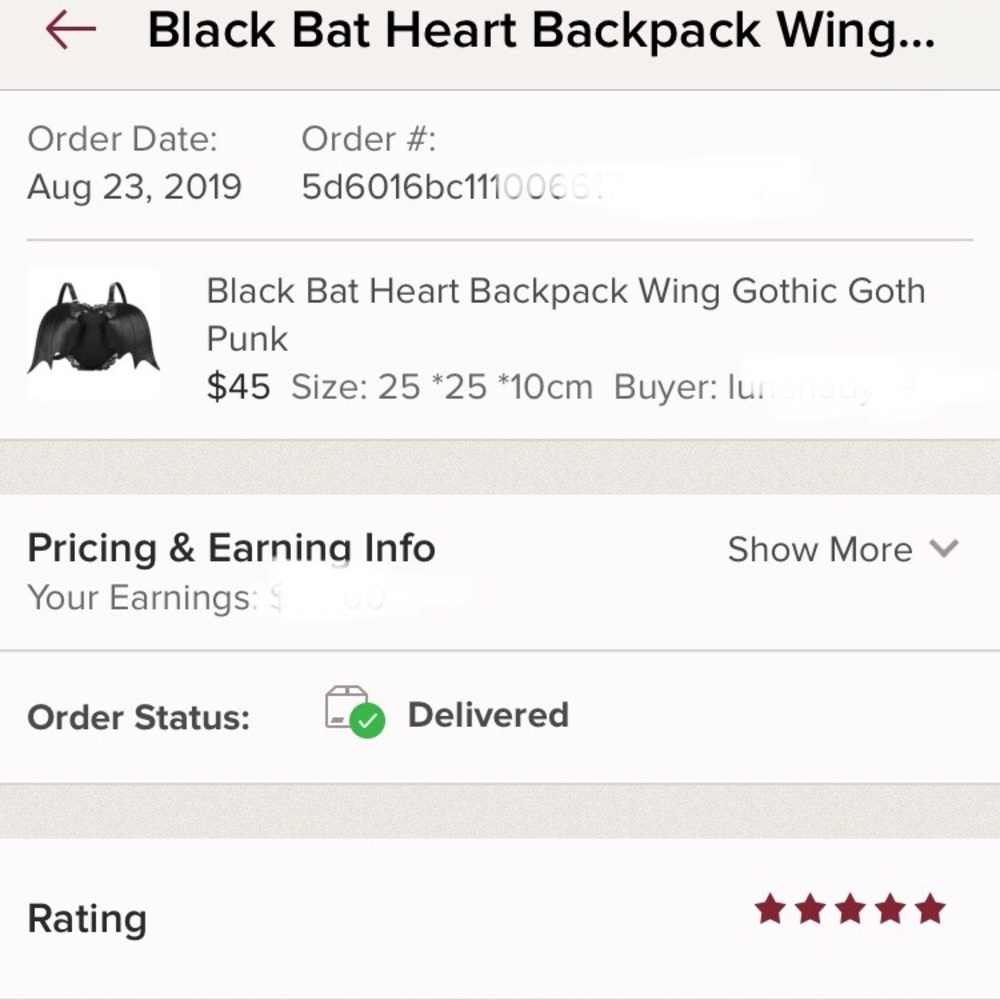 Black Bat Heart Backpack Wing Gothic Goth Punk - Picture 8 of 8